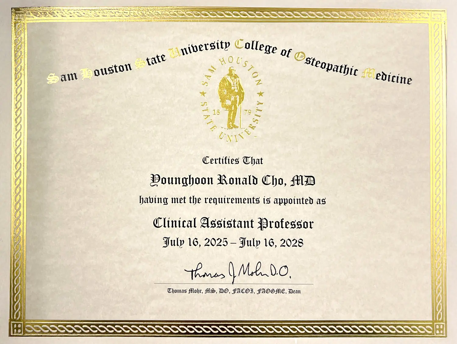 Dr. Cho, Clinical Assistant Professor, Sam Houston State University College of Osteopathic Medicine